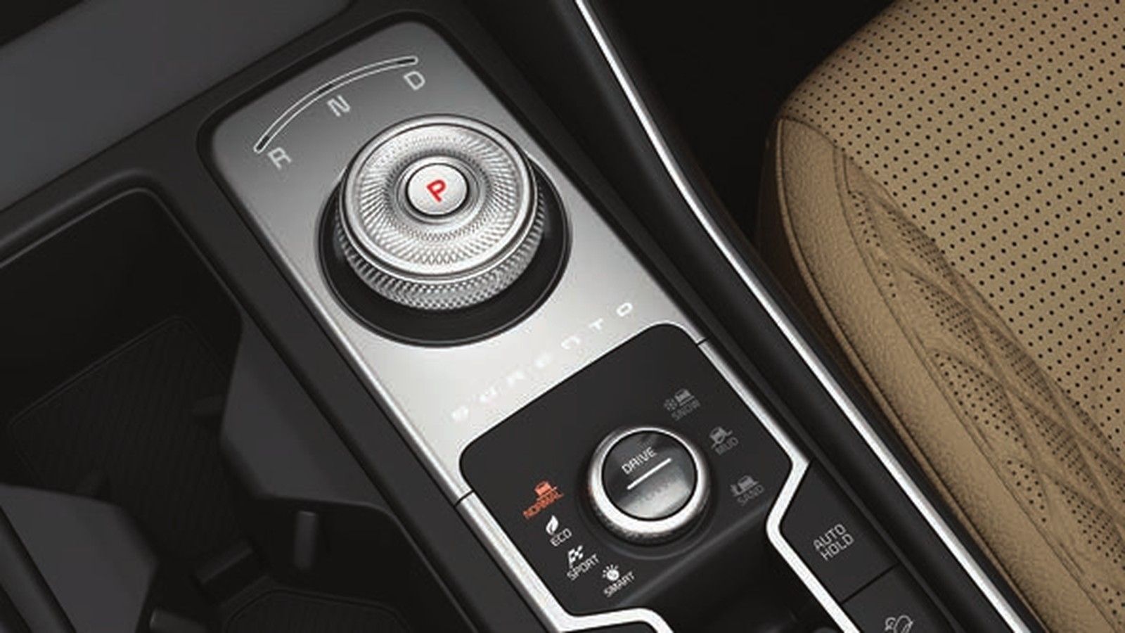 Kia Sorento — Dial-type shift-by-wire selector with sporty paddle shifters