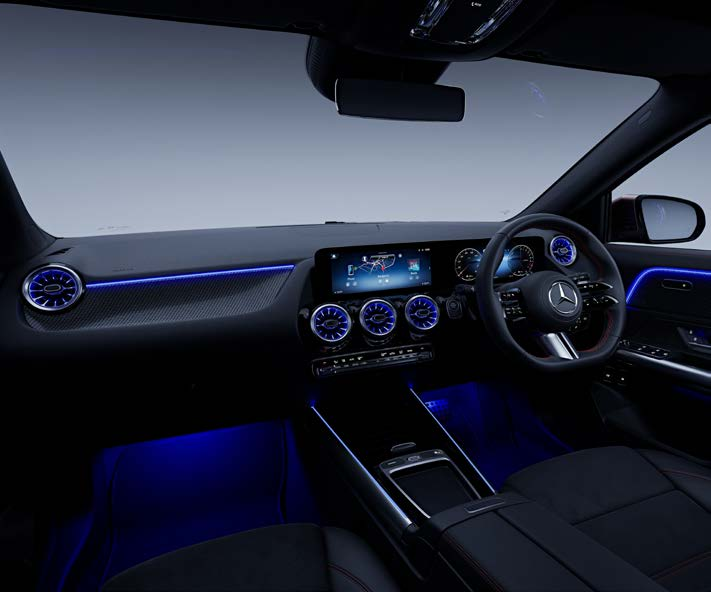 Mercedes-Benz GLA — Ambient lighting offering a choice of 64 colours across dash and doors