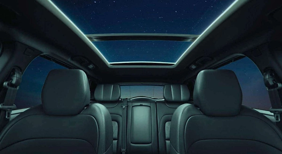 Tata Harrier EV, Stealth Edition's Carbon Noir cabin beneath the panoramic sunroof