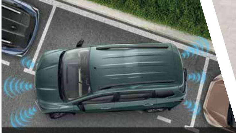 Nissan Gravite — Front and rear parking sensors shown by proximity waves around the vehicle