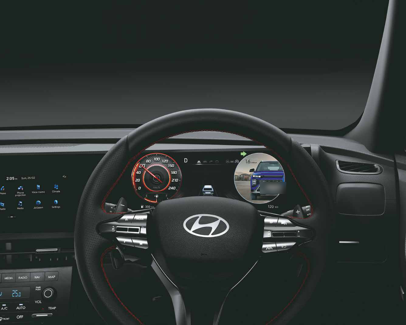 Hyundai Creta N Line — Blind-spot view monitor (BVM) in the digital cluster