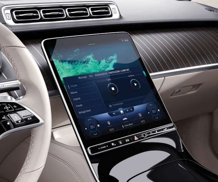 Mercedes-Benz Mercedes-Maybach S-Class — Central touchscreen running the ENERGIZING comfort programme for climate, ambient and wellness settings.
