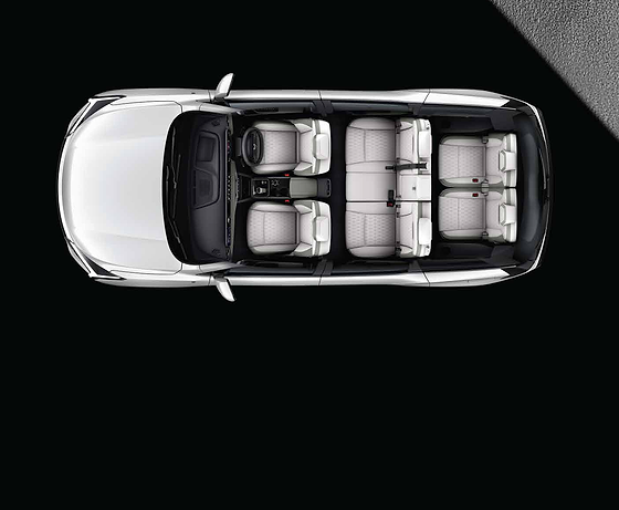 Mahindra XEV 9S, Three-row, 7-seater cabin layout seen from above