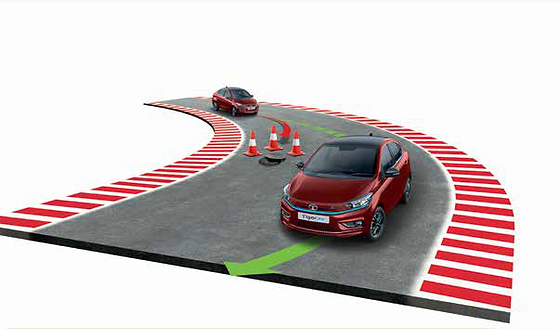 Tata Tigor EV, ABS with EBD and Corner Stability Control keeps braking predictable through corners and around obstacles