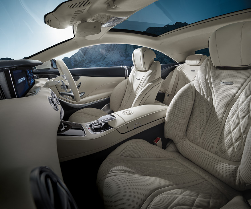 Mercedes-Benz Mercedes-AMG S 63 E Performance — AMG sports seats in nappa leather with diamond-quilted upholstery beneath the panoramic roof