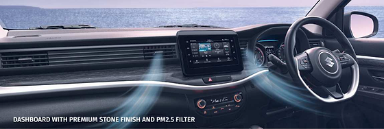 Maruti Suzuki XL6, Sculpted dashboard in premium stone finish with a floating touchscreen and PM2.5 cabin filter