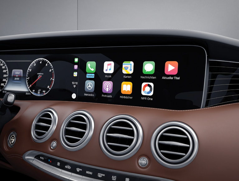 Mercedes-Benz Mercedes-AMG S 63 E Performance — Apple CarPlay smartphone integration shown on the central widescreen display