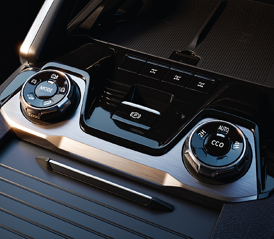 MG Majestor, M-Hub off-road command console with the terrain drive-mode dial and 2H/Auto/4H selector