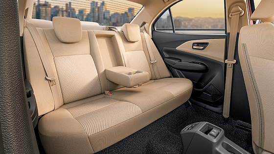 Maruti Suzuki Dzire, Dual-tone fabric rear seat with fold-down centre armrest and cup holders