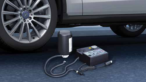 Mercedes-Benz CLA Electric — TIREFIT tyre sealant and air-compressor kit.