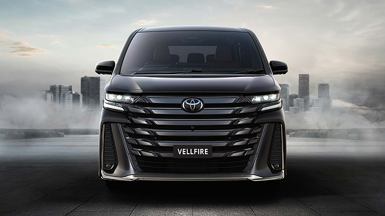 Toyota Vellfire, Sharp 3-lens LED headlamps with DRLs on the reverse-slant front fascia