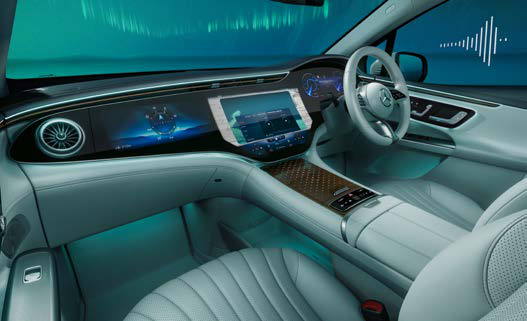 Mercedes-Benz EQE SUV — 64-colour ambient lighting sweeping across the dashboard and doors