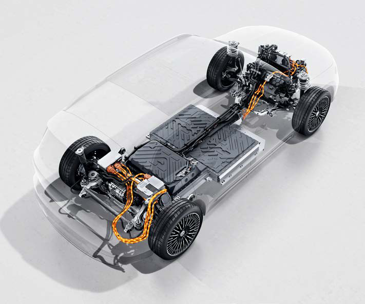 Mercedes-Benz EQE SUV — EV platform with underfloor high-voltage battery and dual-motor 4MATIC drive